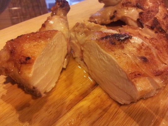Skin-on pan-roasted brined chicken breast
