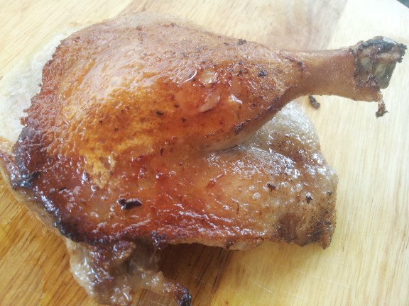 skin-on pan-roasted brined duck drumstick