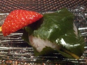 sakura mochi with Japanese strawberries