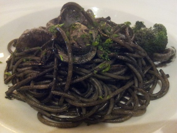 seafood spaghetti in squid ink sauce