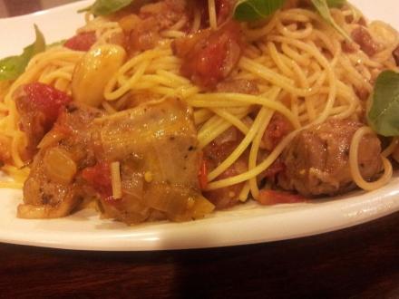 pork rib arrabiata spaghetti