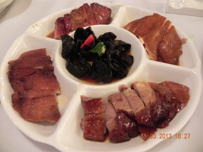 platter=suckling pig, roast duck, char siu, soy chicken