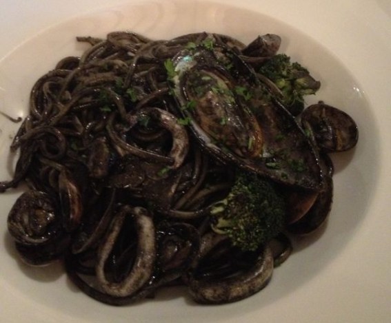 seafood spaghetti in squid ink sauce