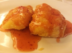 deep-fried fish chop with strawberry sauce