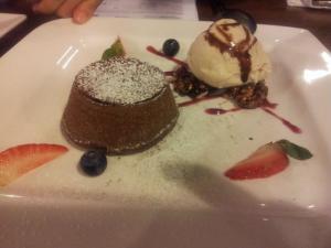 chocolate lava cake with vanilla ice cream