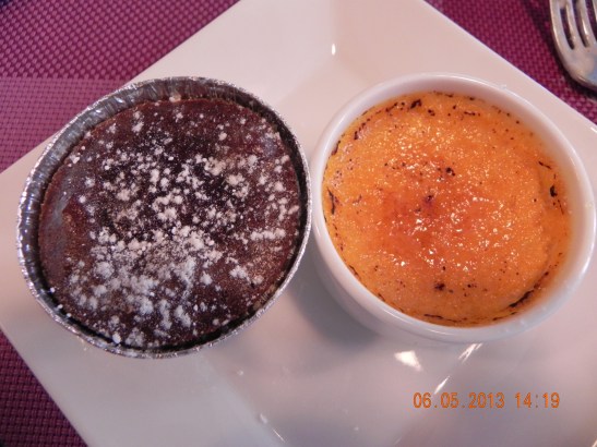 tiny dual dessert - choc lava cake & lobster creme brulee