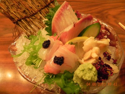 hamachi,tai wrapped over negi toro topped with caviar,mirugai