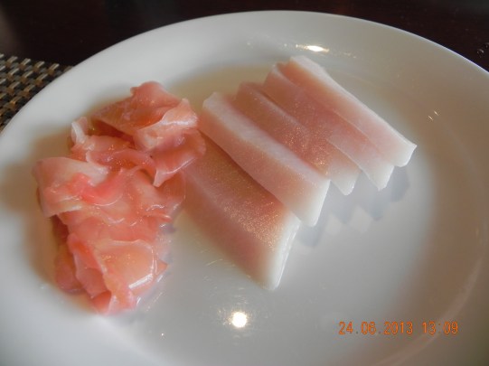 kajiki (swordfish) sashimi with pickled ginger