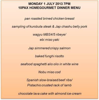 10pax Homegourmet 9-course Dinner Menu