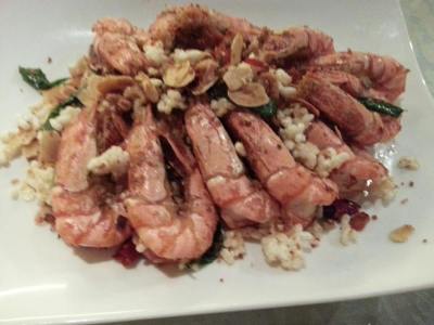 deepfried prawns with popcorn etc in XO sauce