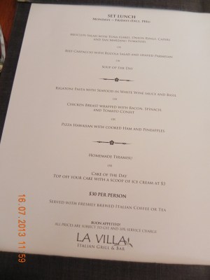 La Villa S$30pax set lunch menu