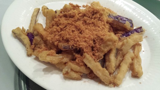 deep fried eggplant with meat floss