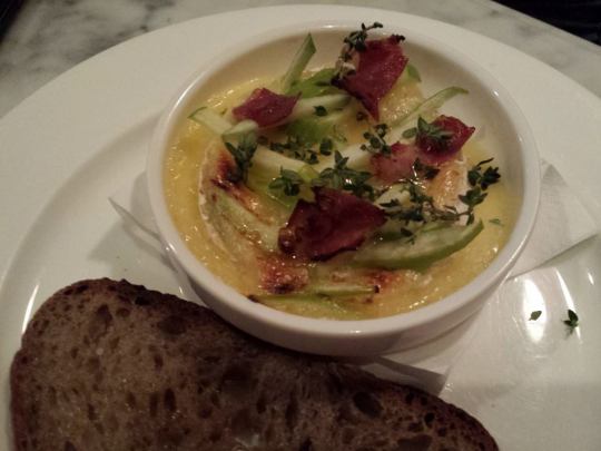 baked camembert with apples, bacon, sourdough