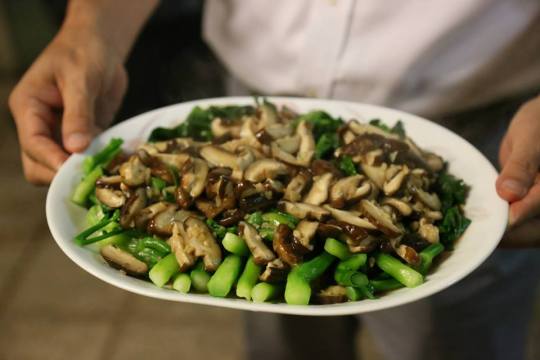 blanched HK kailan with shitake