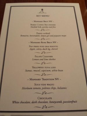 mansard champagne dinner menu