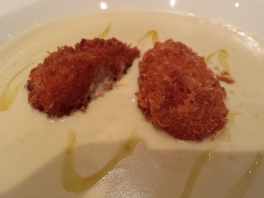 leek & potato soup with breaded oysters