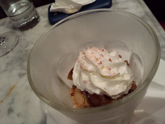 apple crumble, roasted apple ice cream