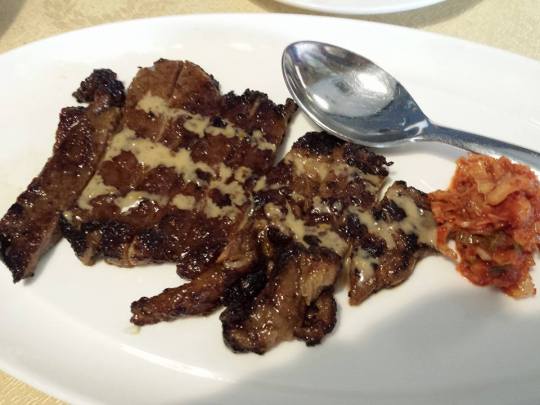 korean-styled beef ribs with kimchi