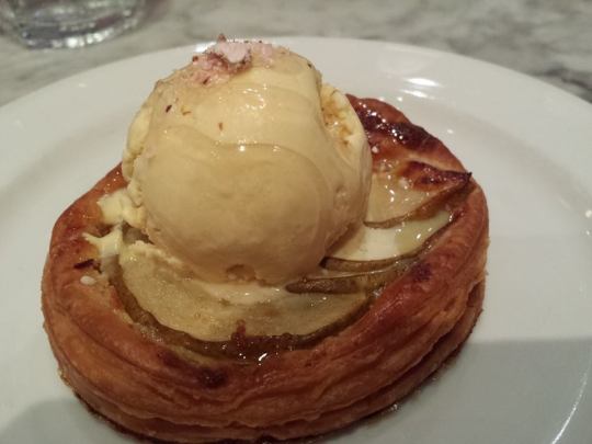 pear tart pastry with slated caramel ice cream