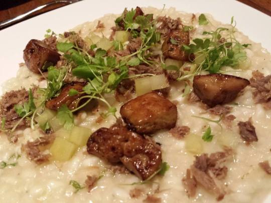 pan-fried foie gras risotto with shredded duck leg