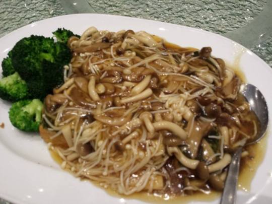 spinach tofu with shimeji mushrooms