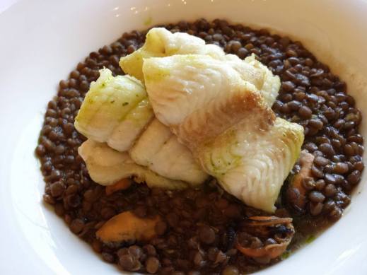 fillet of sole pan seared then baked with lentils & mussels - 20euros