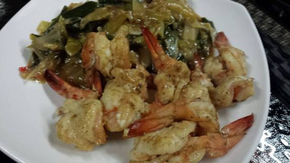 fried large prawns with leek