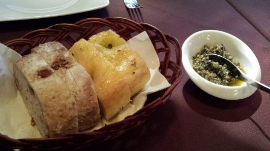 focaccia & walnut bread & olive dip