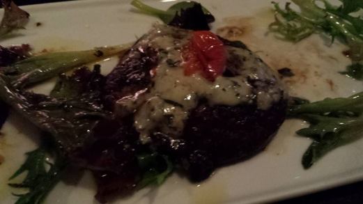 portobello topped with melted blue cheese