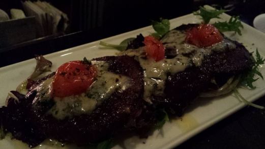portobello topped with melted blue cheese