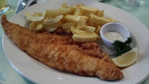 poppies fish & chip=cod large for GBP13.90