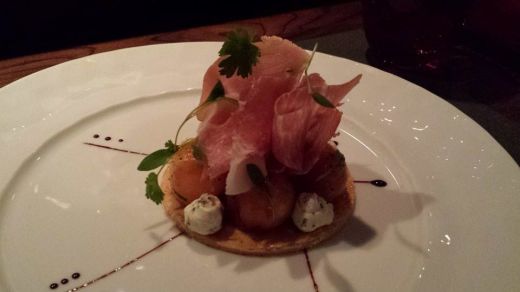 parma ham, goat cheese, melon tart