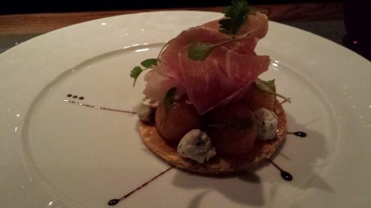 parma ham, goat cheese, melon tart