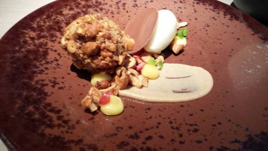 #4 salted cashew nuts, milk & peanut parfait, chocolate, & lime sorbe