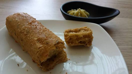 olive focaccia with herb butter