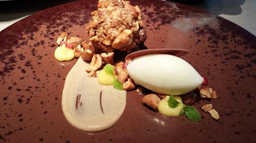 #4 salted cashew nuts, milk & peanut parfait, chocolate, & lime sorbe