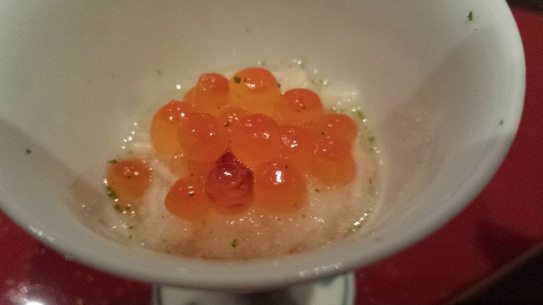 ikura on enoki mushrooms