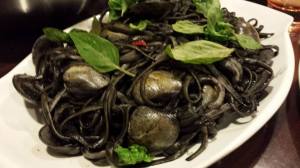 squid-ink linguine with clams & squid