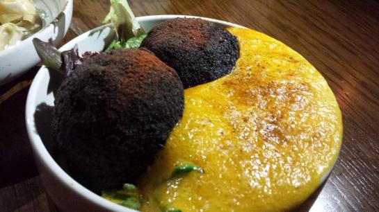 baccala (salt cod) cake with uni sauce