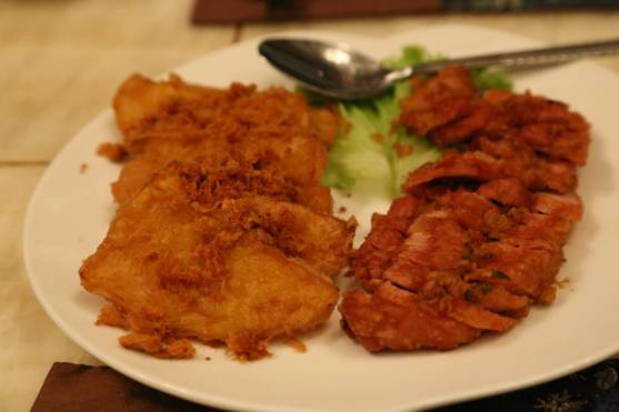 #1 deep fried sliced pork with fermented bean curd & deep fried pumpkin with pork floss