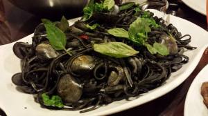 squid-ink linguine with clams & squid