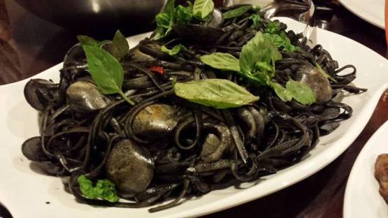 squid-ink linguine with clams & squid