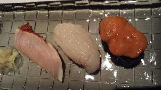 #10 my selection of sushi = kinmedai, hotate, uni (each diner can pick 3 types of sushi)