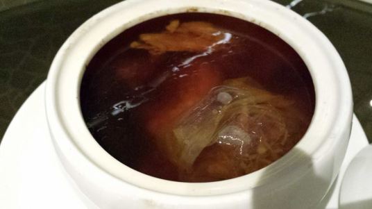 double boiled soup (炖汤) with sea whelk, black garlic & chicken