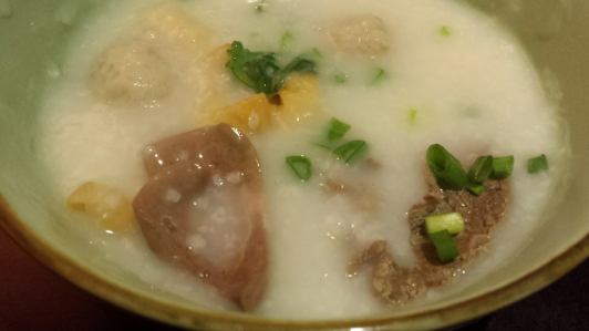 porridge (minced prok balls, kidney, beef)