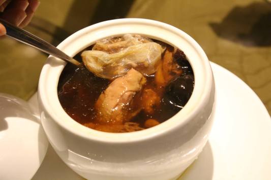 double boiled soup (炖汤) with sea whelk, black garlic & chicken