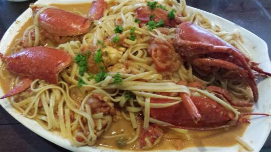 lobster linguine in spicy pink (creamy tomatoes) sauce