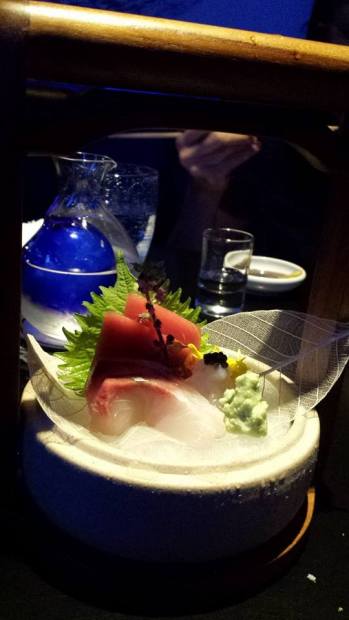 #2 sashimi - hamachi, maguro & white prawns topped with caviar