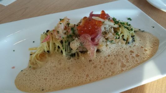 chilled capellini, crab & shrimp tartare, lobster foam & ikura