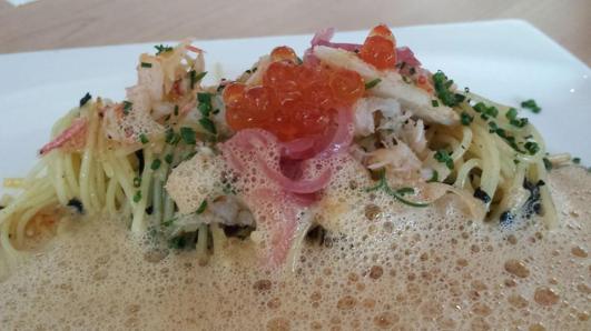 chilled capellini, crab & shrimp tartare, lobster foam & ikura
